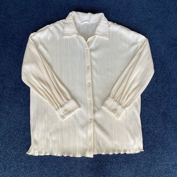 Oversized Plisse Polyester Cream Colored Blouse - Small - Picture 1 of 7